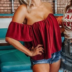 Crimson off the shoulder top